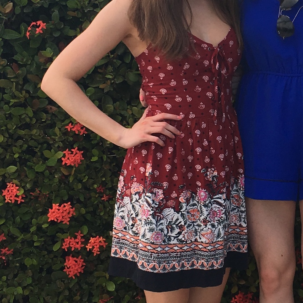 Red floral print sun dress